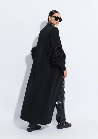 Shop Lapointe Matte Crepe Elongated Coat With Feathers In 14