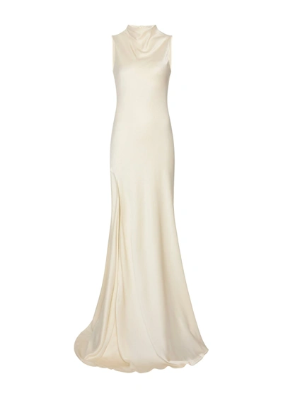 Shop Lapointe Satin Drape Neck Sleeveless Gown In 14