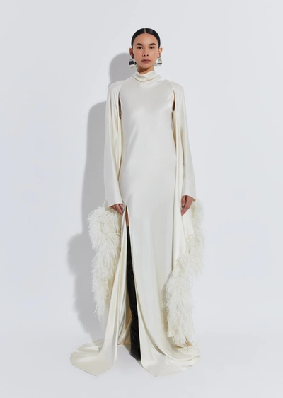 Shop Lapointe Satin Caftan With Feathers In L