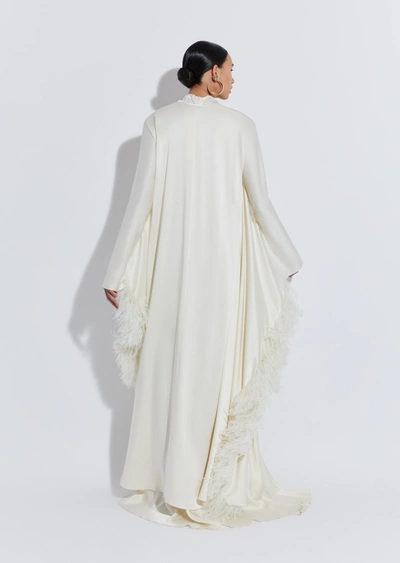Shop Lapointe Satin Caftan With Feathers In L