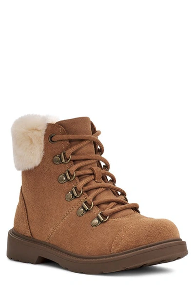 Shop Ugg Kids' Azell Faux Fur Waterproof Hiker Boot In Chestnut Suede