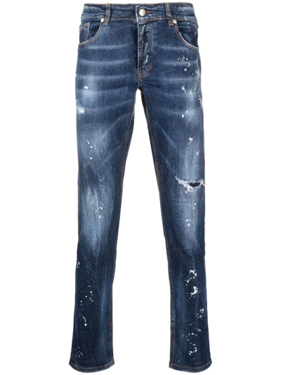 Shop John Richmond Iggy Skinny Jeans With Patent Leather Effect In Blue