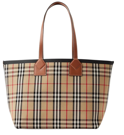 Shop Burberry Ladies Medium London Check-pattern Tote Bag In Briar Brown/black