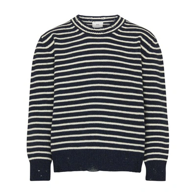 Shop Ami Alexandre Mattiussi Striped Crew Neck Sweater In Night_blue_ivory