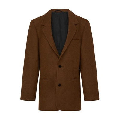 Shop Lemaire Boxy Single Breasted Jacket In Dark_tobacco