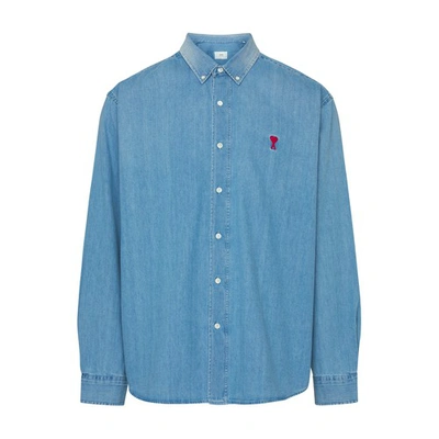 Shop Ami Alexandre Mattiussi Ami De Caur Denim Shirt In Used_blue