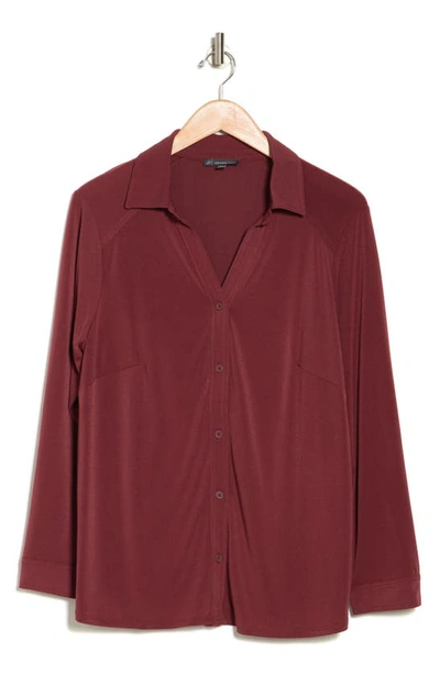 Shop Adrianna Papell Long Sleeve Button-up Top In Dark Cinnamon