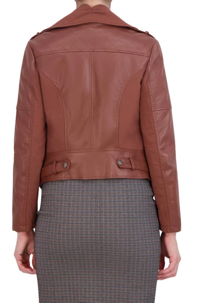 Ookie & Lala Faux Leather Mix Quilt Drape Jacket In Luggage