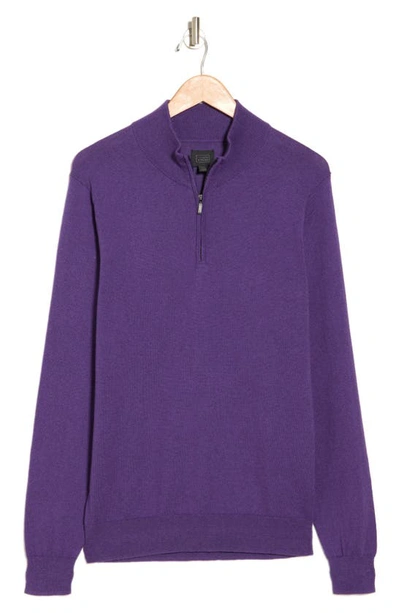Shop 14th & Union 14th And Union Cotton Cashmere Quarter Zip Trim Fit Sweater In Purple Picasso