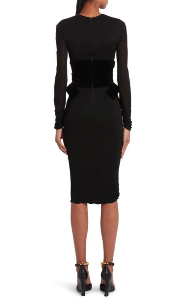 Shop Tom Ford Wrap Detail Mixed Media Long Sleeve Cocktail Dress In Black