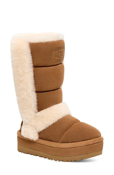 Shop Ugg Chillapeak Genuine Shearling Trim Tall Boot In Chestnut