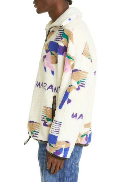 Shop Isabel Marant Marlo Print Fleece Quarter Zip Jacket In Ecru