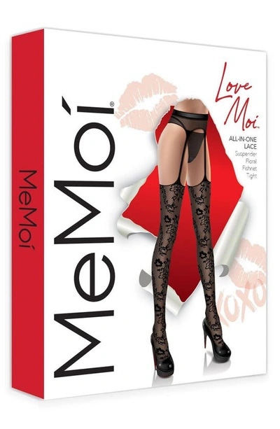 Shop Memoi All-in-one Lace Suspender Tights In Black