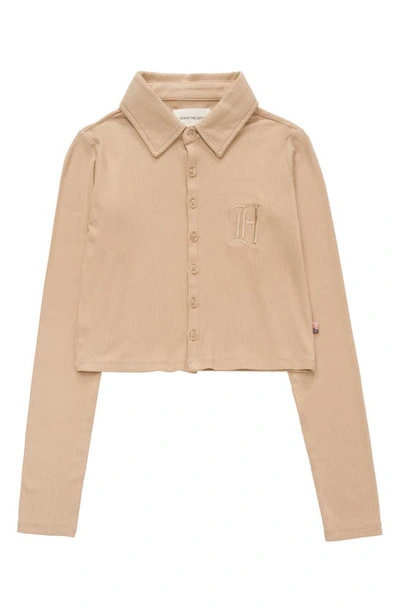 Shop Honor The Gift Monogram Rib Button-up Shirt In Sand