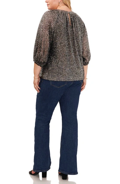 Shop Vince Camuto Sequin Keyhole Top In Charcoal Black