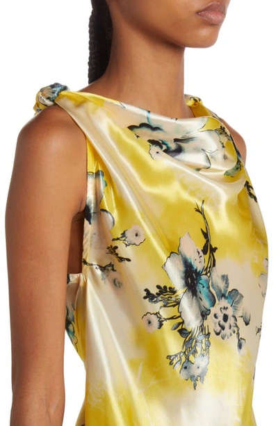Shop Bottega Veneta Floral Print Cupro Twill Dress In 7125 Yellow/ Turquoise