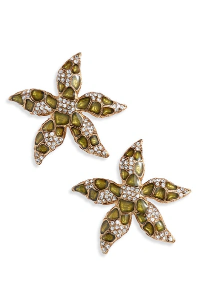 Shop Oscar De La Renta Small Starfish Earrings In Olivine