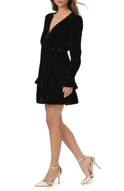 Shop Paige Ysabel Wrap Front Long Sleeve Velvet Minidress In Black