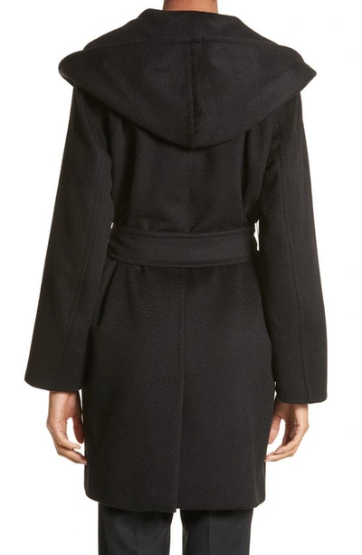 Shop Max Mara Rialto Hooded Camel Hair Coat In Black