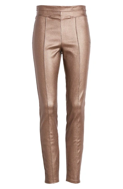 Hue High Rise Faux Leather Leggings In Bronze
