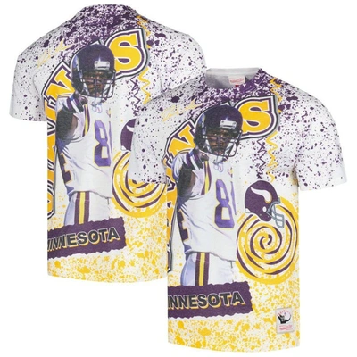 Mitchell & Ness Men's  Randy Moss White Minnesota Vikings Retired Player Name And Number Burst T-shir In White