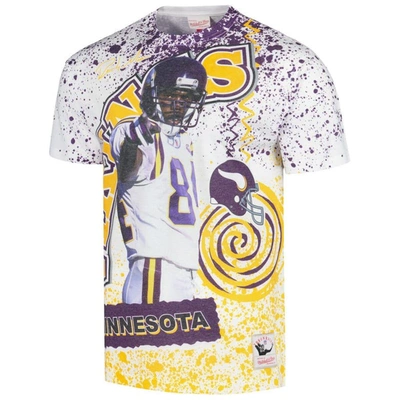 Mitchell & Ness Men's  Randy Moss White Minnesota Vikings Retired Player Name And Number Burst T-shir In White
