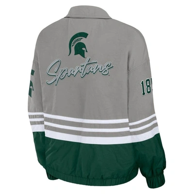 Shop Wear By Erin Andrews Gray Michigan State Spartans Vintage Throwback Windbreaker Full-zip Jacket