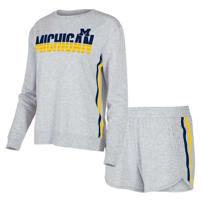 Shop Concepts Sport Gray Michigan Wolverines Cedar Tri-blend Long Sleeve T-shirt & Shorts Sleep Set