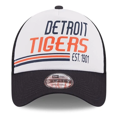 Shop New Era White/navy Detroit Tigers Stacked A-frame Trucker 9forty Adjustable Hat