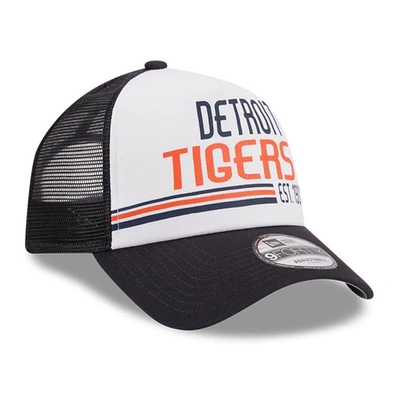 Shop New Era White/navy Detroit Tigers Stacked A-frame Trucker 9forty Adjustable Hat