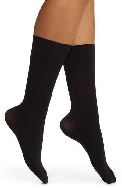 Shop Hue 3-pack Opaque Stretch Nylon Socks In Black