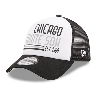Shop New Era White/black Chicago White Sox Stacked A-frame Trucker 9forty Adjustable Hat