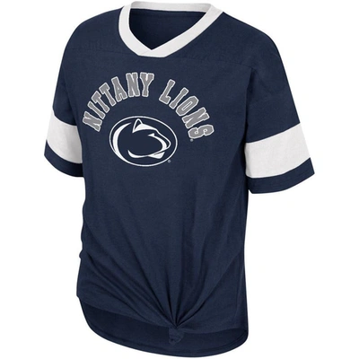 Shop Colosseum Girls Youth  Navy Penn State Nittany Lions Tomika Tie-front V-neck T-shirt