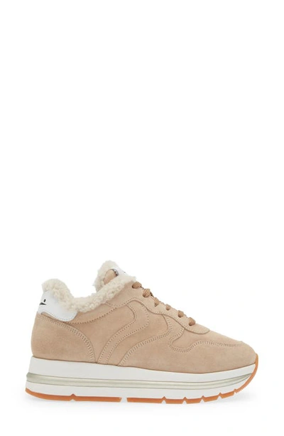 Shop Voile Blanche Maran Genuine Shearling & Suede Sneaker In Beige