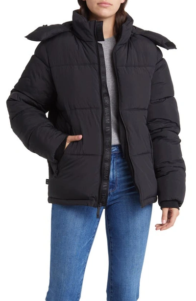 Shop The Very Warm Hooded Water Resistant 500 Fill Power Down Recycled Nylon Puffer Jacket In Black