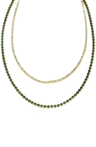 Shop Panacea Two-tone Layered Tennis Necklace In Green