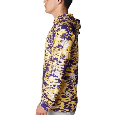 Shop Columbia Purple Lsu Tigers Pfg Terminal Tackle Omni-shade Rippled Long Sleeve Hooded T-shirt