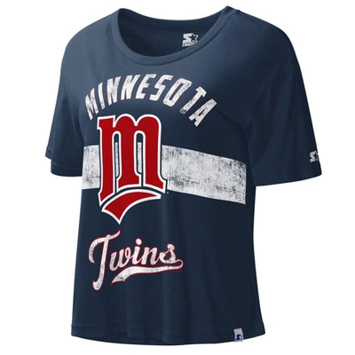 Shop Starter Navy Minnesota Twins Cooperstown Collection Record Setter Crop Top