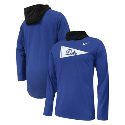 Shop Nike Youth  Royal Duke Blue Devils Sideline Performance Long Sleeve Hoodie T-shirt