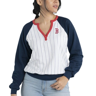 Shop Lusso White/navy Boston Red Sox Mack Fleece V-neck Pullover Top