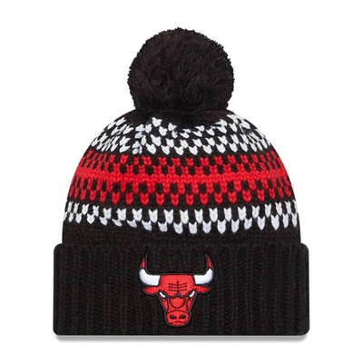 Shop New Era Black Chicago Bulls Lift Pass Cozy Cuffed Knit Hat With Pom