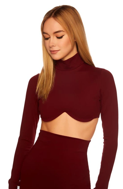 Susana Monaco Underwire Mock Neck Crop Top In Oxblood