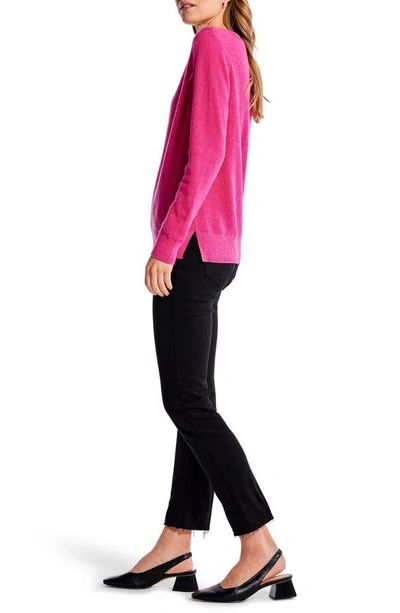 Shop Nic + Zoe Waffle Stitch V-neck Sweater In Shocking Pink