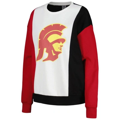 Shop Gameday Couture White/black Usc Trojans Vertical Color-block Pullover Sweatshirt