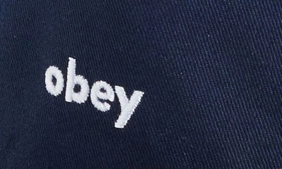 Shop Obey Logo Snapback Baseball Cap In Mild Navy