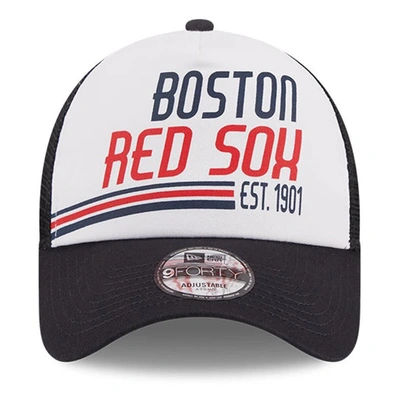 Shop New Era White/navy Boston Red Sox Stacked A-frame Trucker 9forty Adjustable Hat