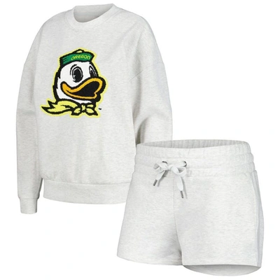 Shop Gameday Couture Ash Oregon Ducks Team Effort Pullover Sweatshirt & Shorts Sleep Set