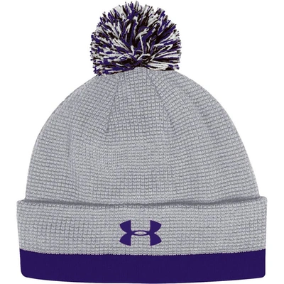 Shop Under Armour Gray Northwestern Wildcats 2023 Sideline Performance Cuffed Knit Hat With Pom