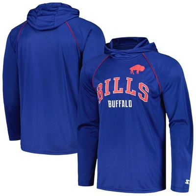 Shop Starter Royal Buffalo Bills Gridiron Classics Throwback Raglan Long Sleeve Hooded T-shirt