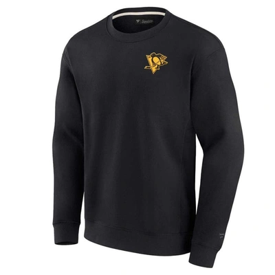 Fanatics Signature Unisex   Black Pittsburgh Penguins Super Soft Pullover Crew Sweatshirt In Black